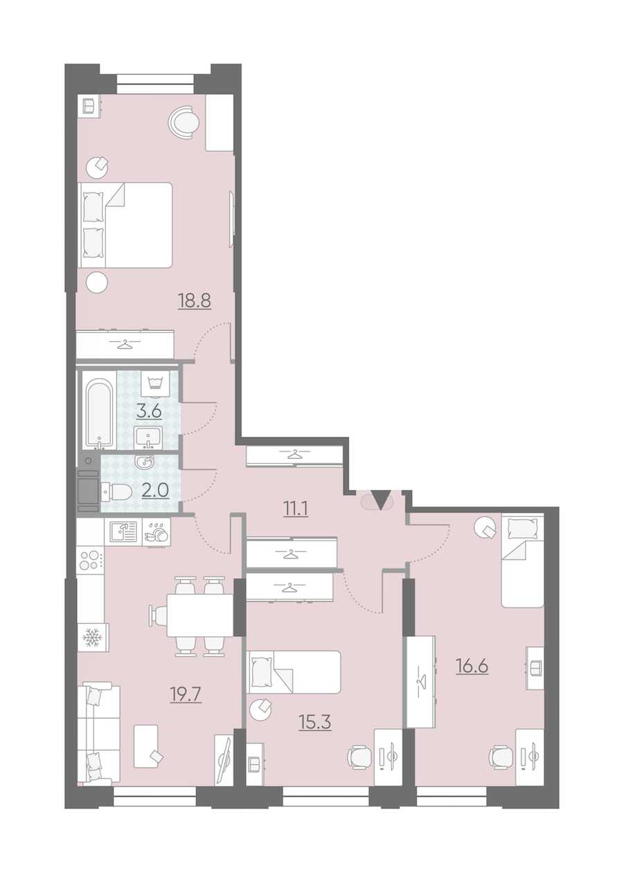 Трехкомнатная квартира в : площадь 87.1 м2 , этаж: 5 – купить в Санкт-Петербурге